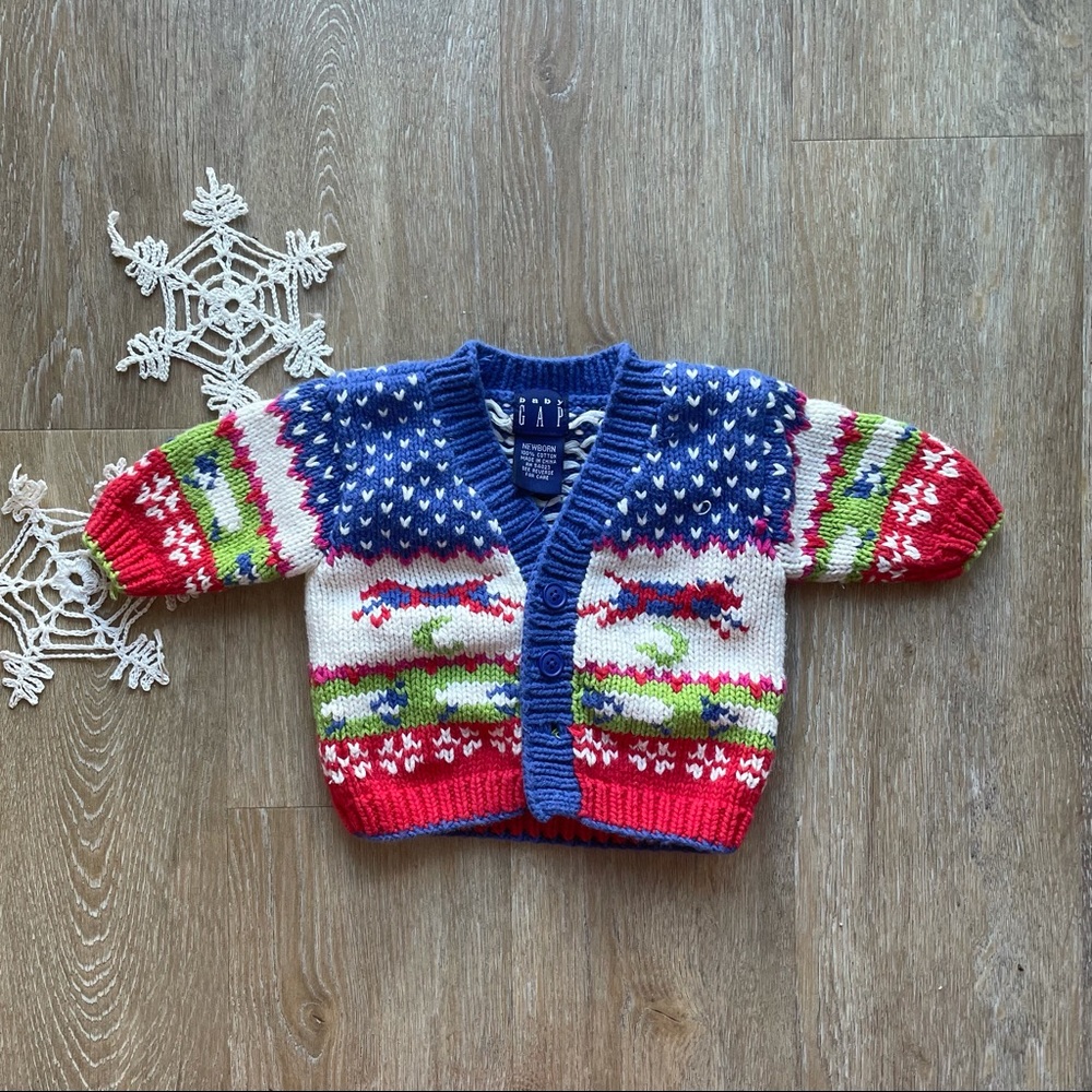 VTG Gap Baby 90s Fair Isle Cardigan, Newborn